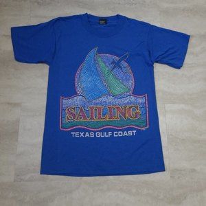 Vintage Sailing Texas Gulf Coast Front Graphic SKI Back Graphic Screen Stars Tee